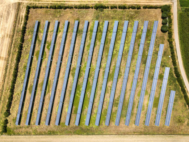 istock Aerial view of solar panel field 992074858