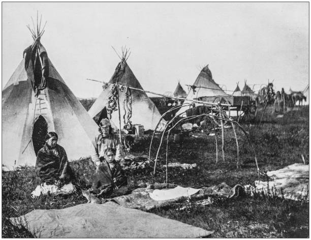 Antique photograph of America's famous landscapes: Sioux Indians, Dakota Antique photograph of America's famous landscapes: Sioux Indians, Dakota military building photos stock illustrations