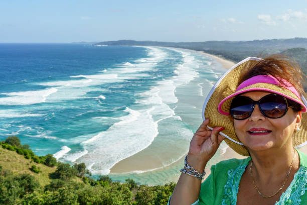 Senior Hispanic woman on deserted NSW headland