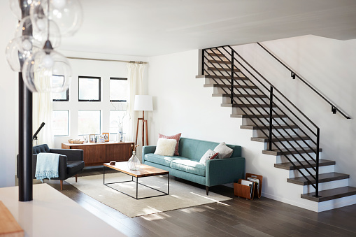 Interior View Of Contemporary Lounge With Staircase