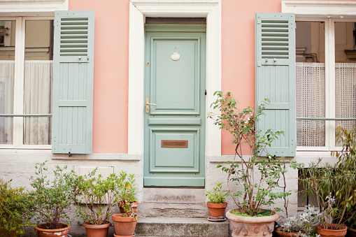 Door features of an apartment along the streets of Rome Italy