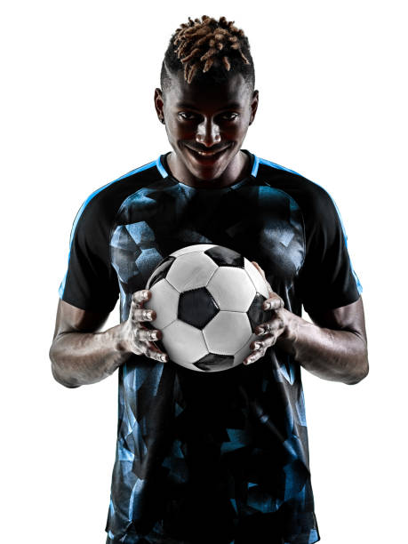 istock one african soccer player man isolated white background silhouet 992107862