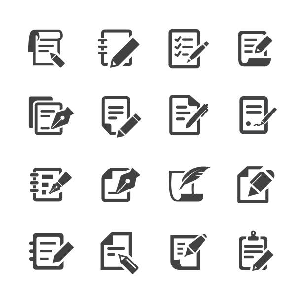 Pen and Paper Icons - Acme Series Pen, Paper, note message stock illustrations