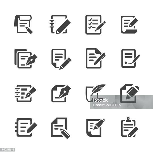 Pen And Paper Icons Acme Series Stock Illustration - Download Image Now - Icon Symbol, Pen, Note Pad