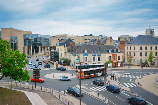 LE MANS, FRANCE - SEPTEMBER 18, 2016: Modern part of Le mans with buildings and transportations. View from above