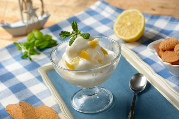 istock Sicilian lemon sorbet on blue tray 992127804
