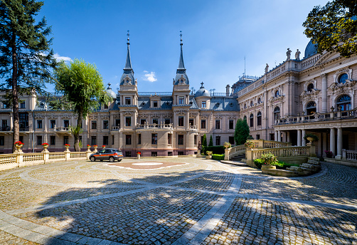 Lodz, Poland - August 09, 2017:Izrael Poznański's Palace in Lodz, Poland. it was transformed into a Neo-Renaissance and Neo-baroque style residence in years 1888-1903