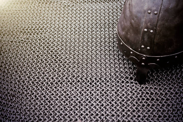 Medieval knight's armor mail frame. Texture of chainmail of a medieval armor knight, Pattern, background, closeup, detail