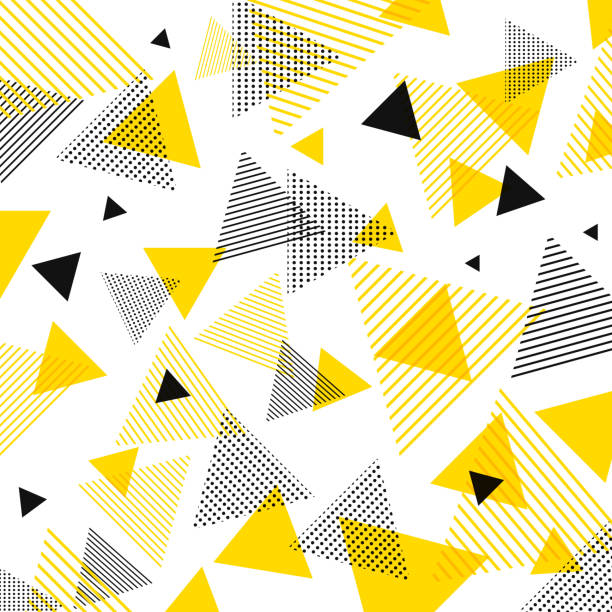 ilustrações, clipart, desenhos animados e ícones de padrão de moderno abstrato amarelo, preto triângulos com linhas em diagonal, sobre fundo branco. - diagonally