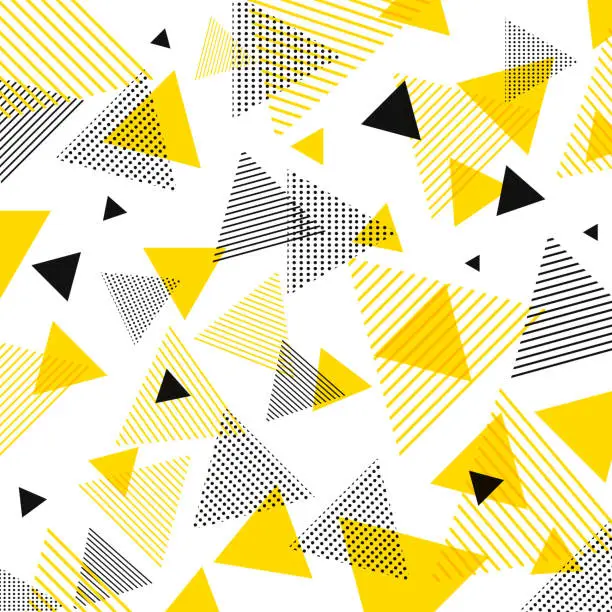Vector illustration of Abstract modern yellow, black triangles pattern with lines diagonally on white background.