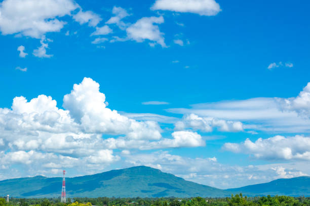 Sky blue or azure sky and bright cloud on mountain and forest