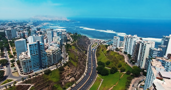 Panoramic aerial view of Miraflores town in Lima, Peru