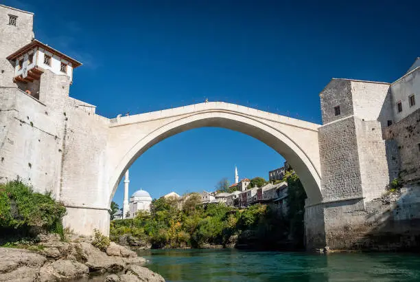 old bridge famous landmark in mostar town bosnia and herzegovina by day