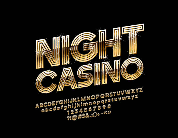 Vector Golden Night Casino label with Chic Font. Abstract pattern Alphabet Letter, Number and Symbol blackjack illustrations stock illustrations