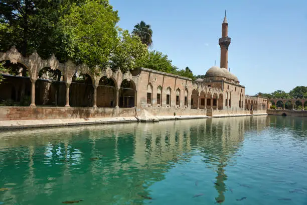 Rizvaniye Mosque, Balikligol pond and Rizvaniye Camii, Sanliurfa, Anatolia, Turkey