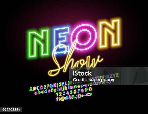 istock Vector glowing sign Neon Show with Alphabet 992203864