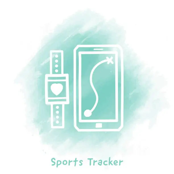 Vector illustration of Sports Tracker Doodle Watercolor Background