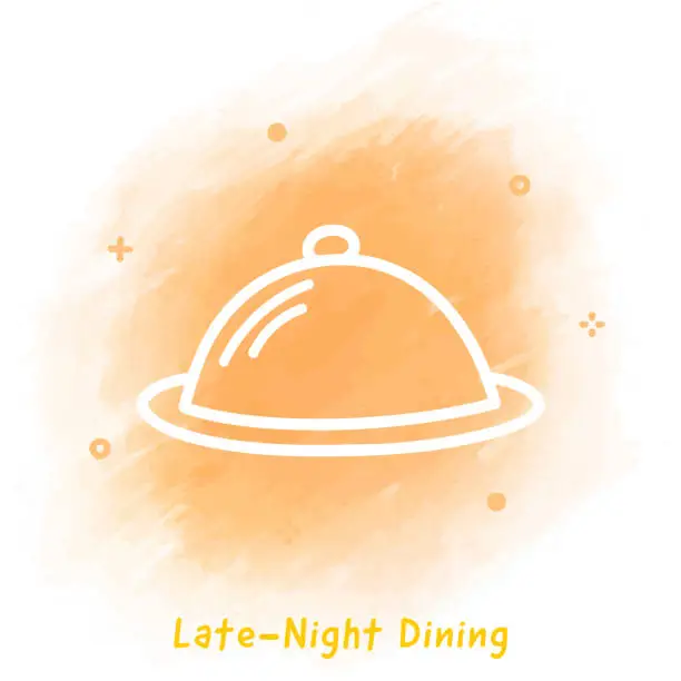 Vector illustration of Late-Night Dining Doodle Watercolor Background