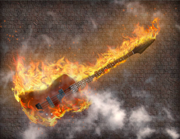 istock Burning bass guitar 992213344