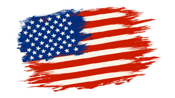 ilustrações, clipart, desenhos animados e ícones de vector vindima bandeira americana - american flag fourth of july watercolor painting painted image