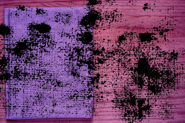istock Grunge Ultra purple Postcard sample, linen fabric surface on wooden table with free copyspace for greeting text 992271418