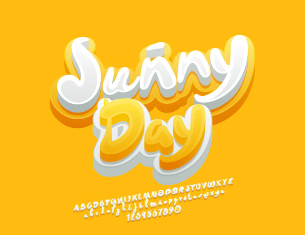 ilustraciones, imágenes clip art, dibujos animados e iconos de stock de vector lindo emblema día soleado con el alfabeto - sunny day