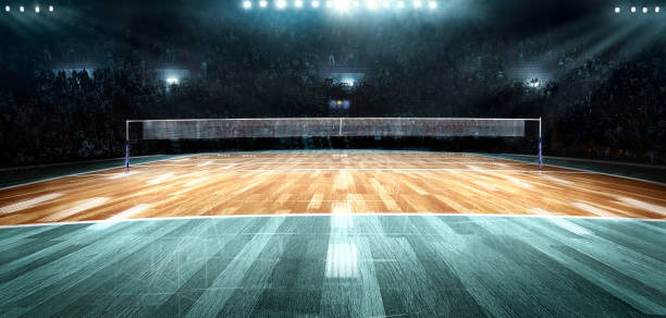 istock Empty professional volleyball court in lights 992277500