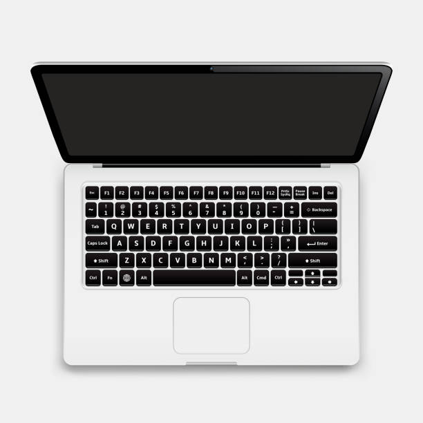 istock Top view of modern laptop with English keyboard isolated on white background 992281224