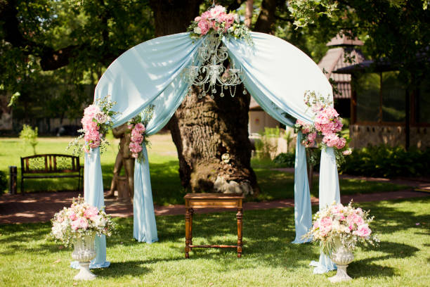 istock wedding arch with pink and blue decorations 992288040