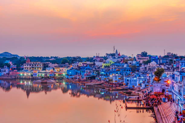 Pushkar Holy Lake at sunset, India