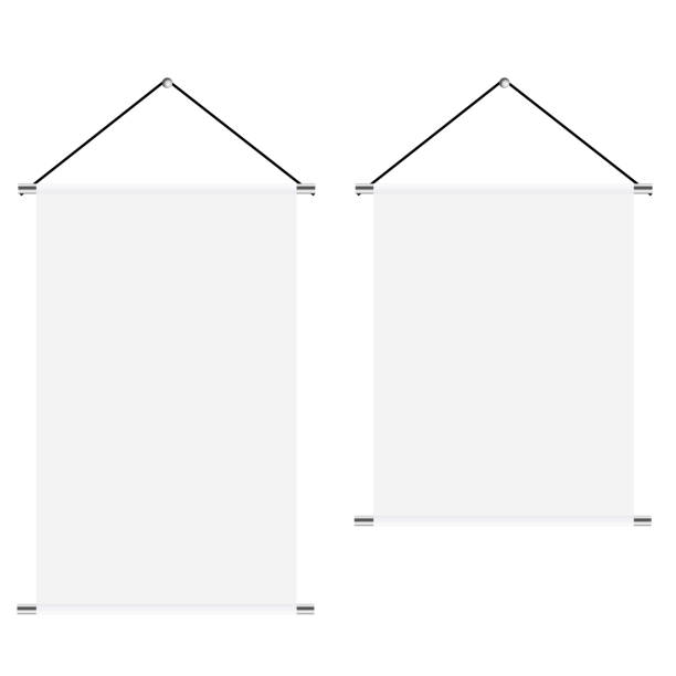 istock Mock up of white blank textile banners with folds set. Vector 992296154