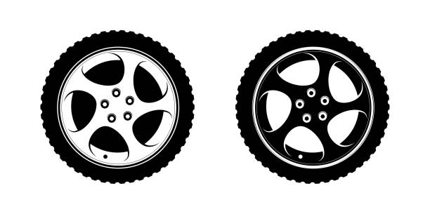 흰색과 검은색 디스크 클립 아트 휠 - tire rim stock illustrations