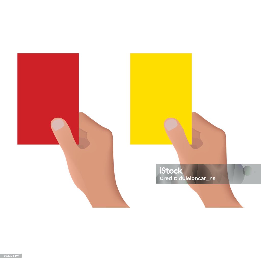 Hand met rode en gele kaart illustratie - Royalty-free Rode kaart vectorkunst