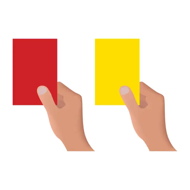Vector illustration of Hand Holding Red And Yellow Card Illustration