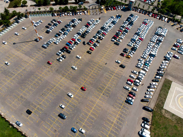 istock Aerial Drone View of Open Space Car Park 992329900