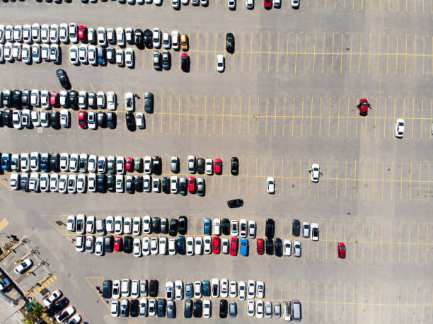 istock Aerial Drone View of Open Space Car Park 992330448