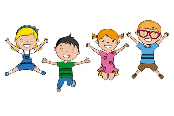 Vector illustration of group of children jumping
