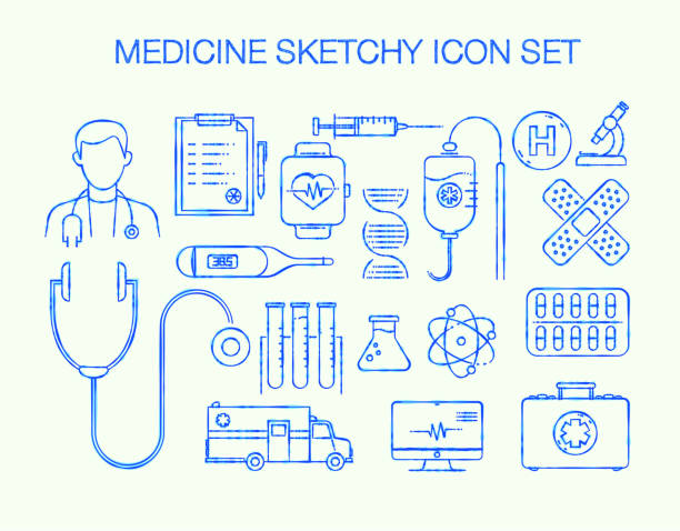 Medical Sketchy Line Icon Set Healthcare and Medicine Sketchy Line Icon Set doctor drawings stock illustrations