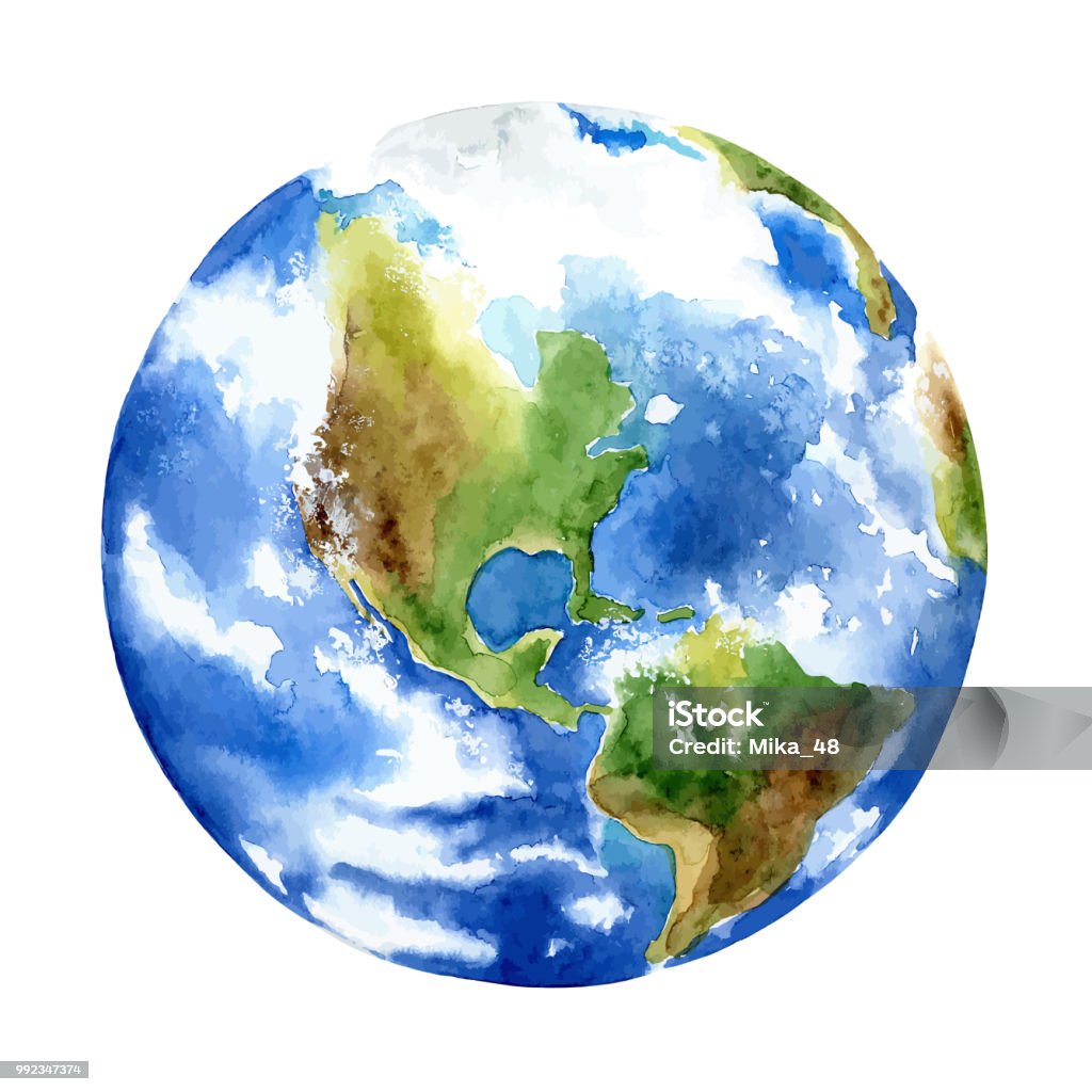 Planet earth on white background Planet earth on white background. Watercolor vector illustration Globe - Navigational Equipment stock vector