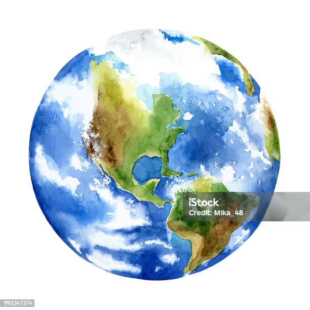 Planet Earth On White Background Stock Illustration - Download Image Now - Globe - Navigational Equipment, Planet Earth, Watercolor Painting