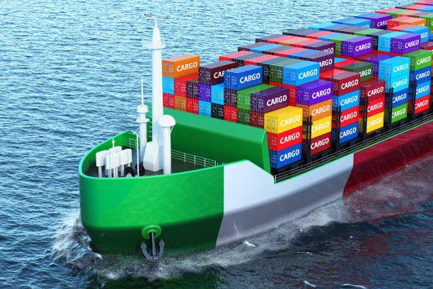 istock Italian freighter ship with cargo containers sailing in ocean 992347802