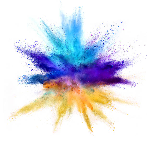 istock Explosion of coloured powder on white background 992348326