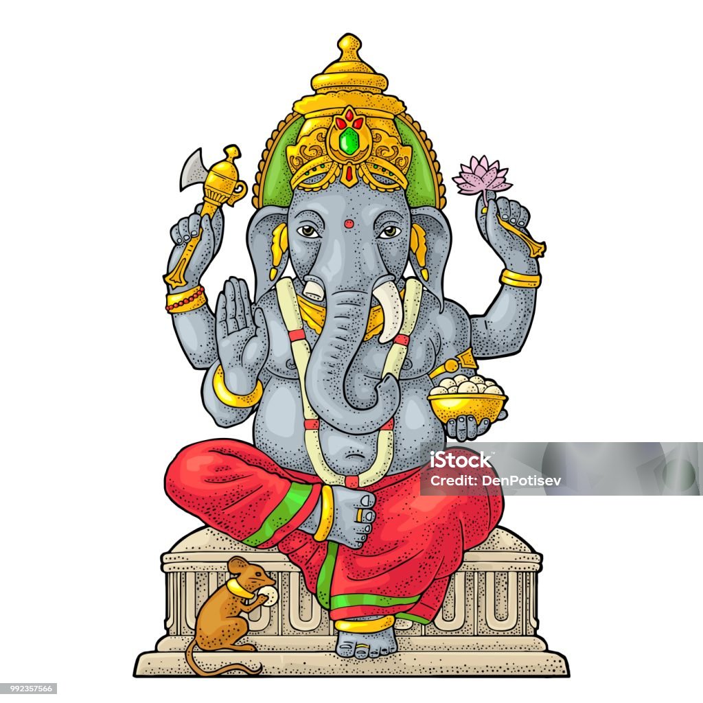 Ganpati With Mouse For Poster Ganesh Chaturthi Engraving Vintage ...