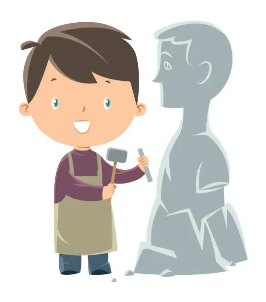 Vector illustration of Sculptor boy