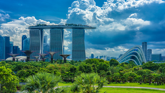 Singapore - May 25, 2018: Marina Bay Sands and Gardens By The bay.
