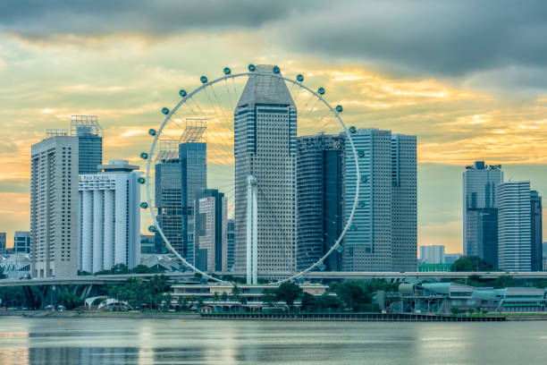 Singapore - may 27, 2018 - Singapore Flyer and Suntec City at sunset