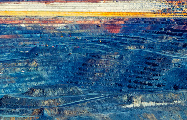 Detail of mining levels at open mine pit stock photo