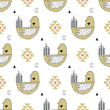 Cute hand drawn seamless pattern with animal character in scandinavian style. Kids vector illustration.