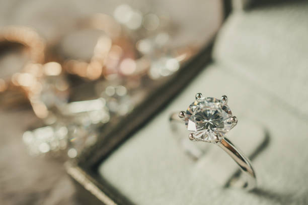 istock luxury engagement Diamond ring in jewelry gift box 992442186