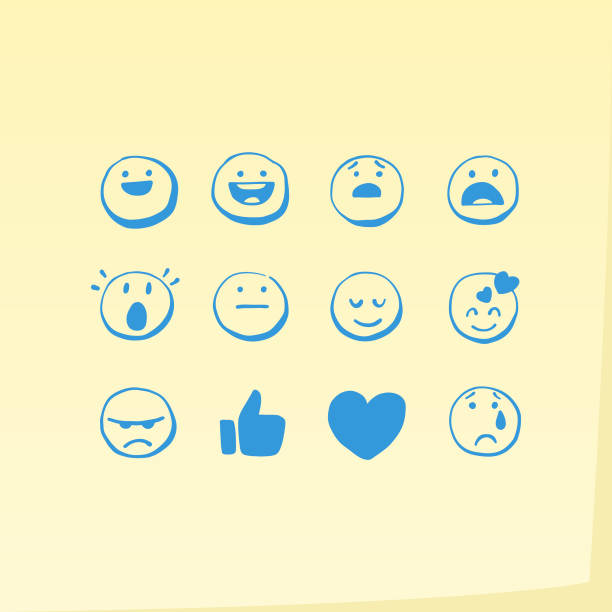 Hand drawn general emoticons on adhesive note Vector illustration of a set of general emoticons on an adhesive note background smiling illustrations stock illustrations